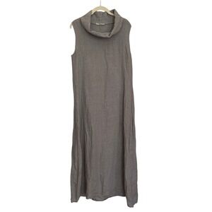 Francesca Bettini Gray 100% Linen Sleeveless Cowl Neck Maxi Dress Lagenlook Med